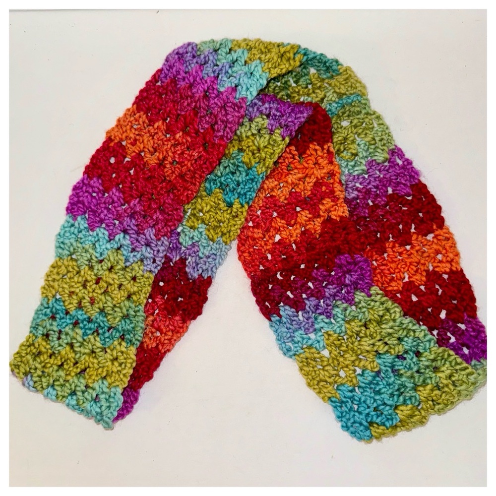 Handmade Crocheted Open Weave Infinity Scarf,  Rainbow Colors